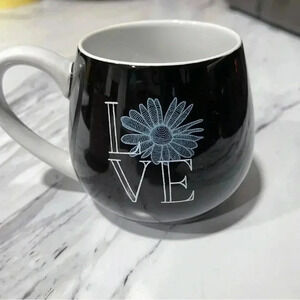 Life Is Good Black Love Flower Coffee Tea Hot Chocolate Mug Cup